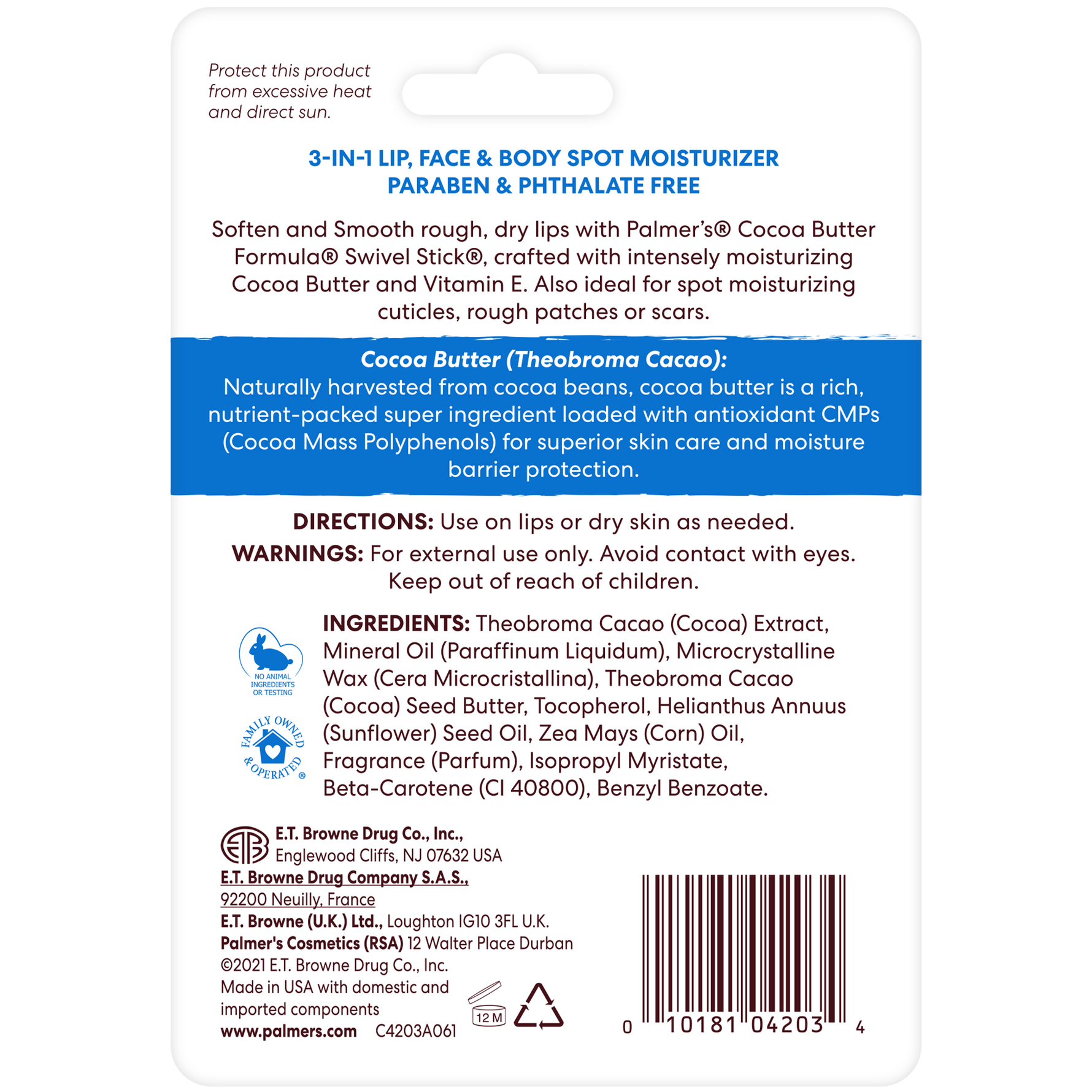 Palmer's Swivel Stick packaging with product details and ingredients.