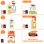 Cocoa Butter Skin Therapy Oil with Vitamin E in pregnancy regimen infographic.