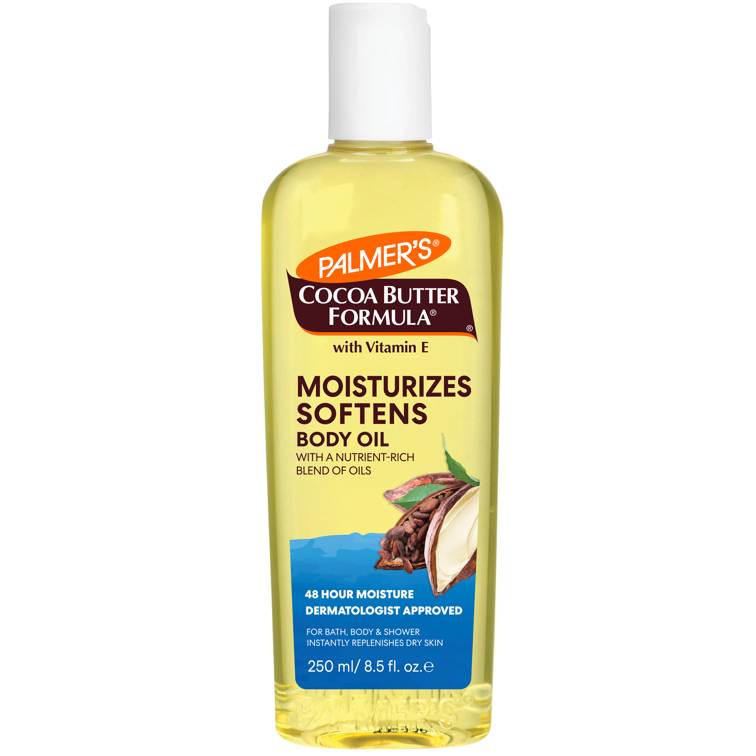 Moisturizing Body Oil, Palmer's Cocoa Butter Formula bottle with Vitamin E.
