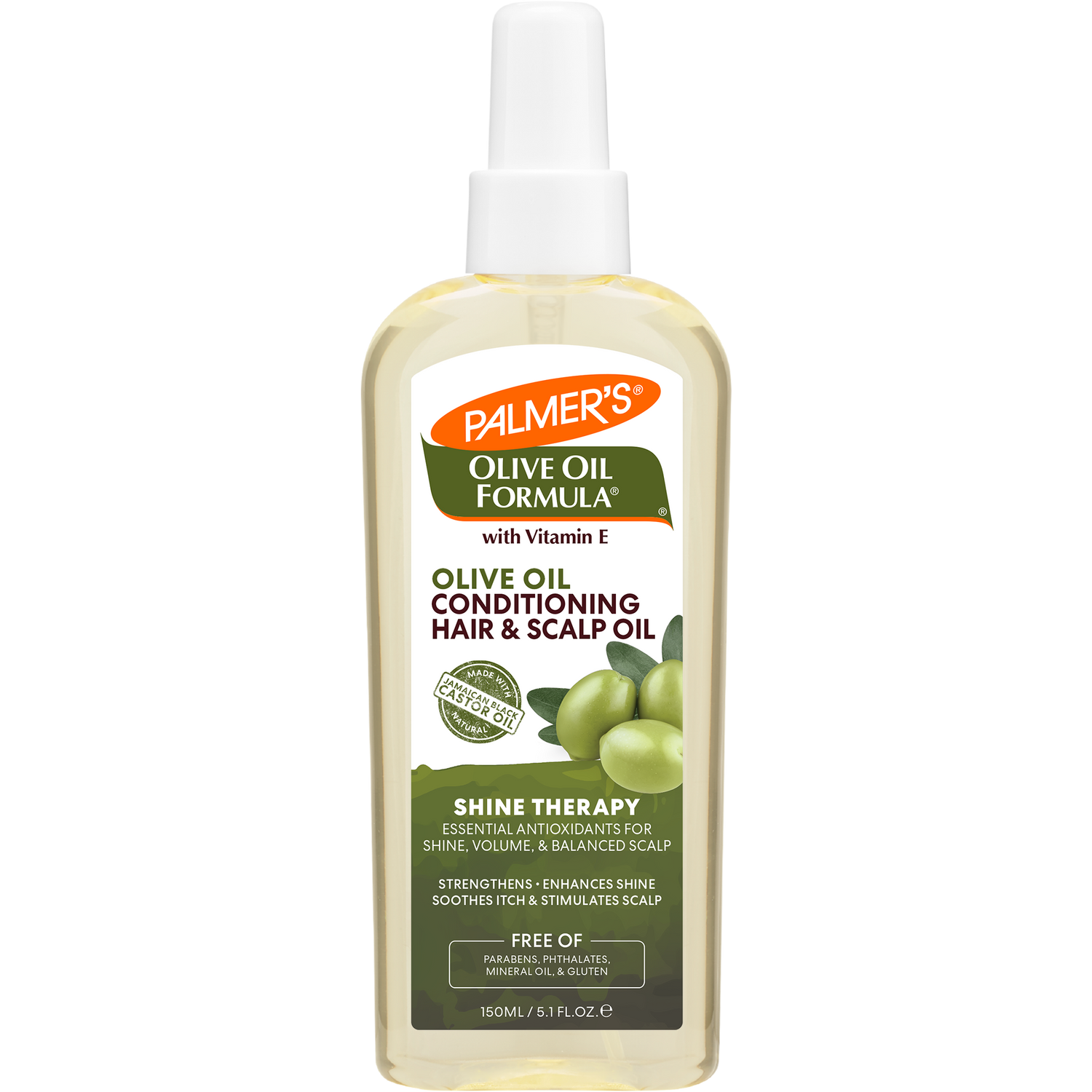 Palmer’s Olive Oil Hair & Scalp Oil, 150 ml pump bottle.