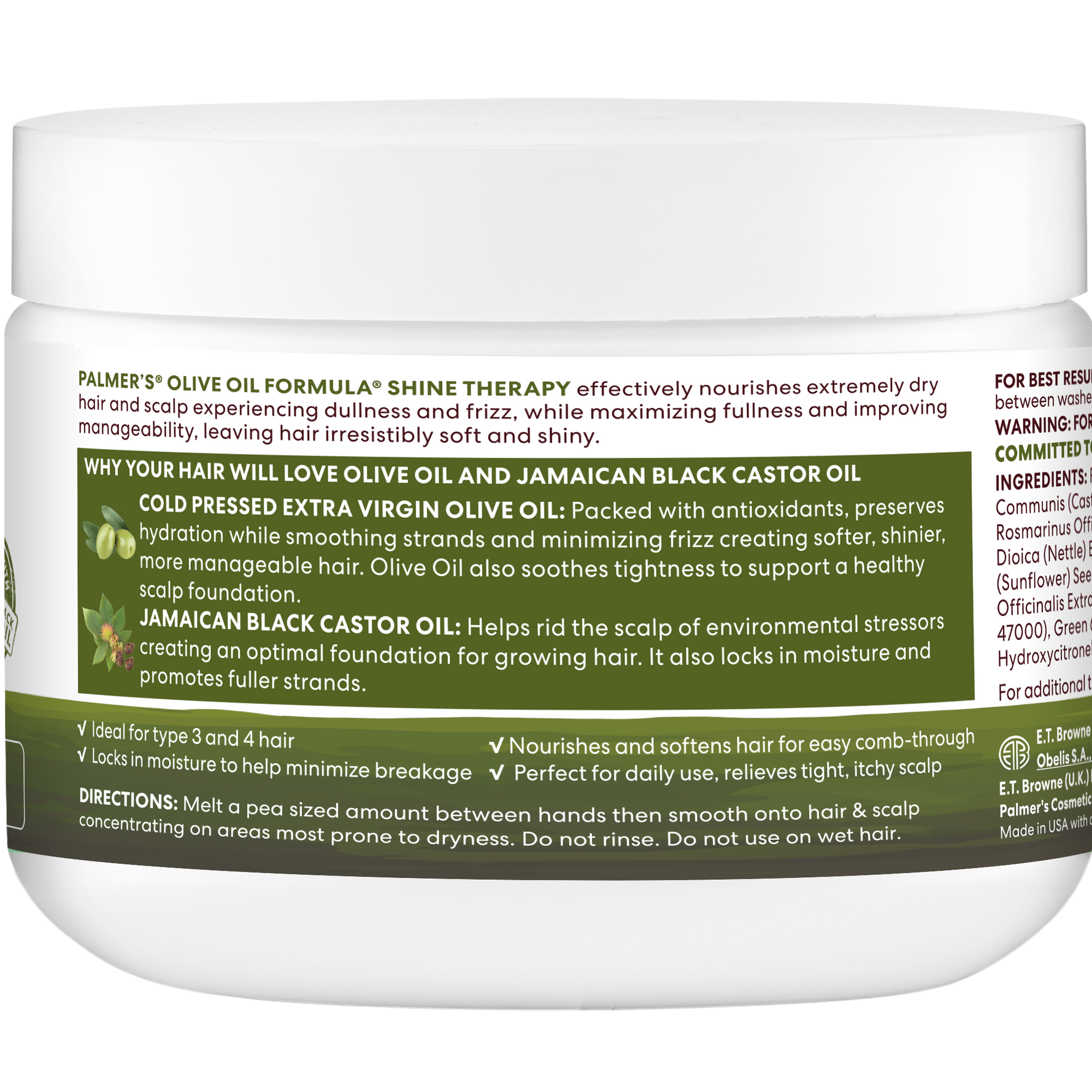 Palmer's Olive Oil Gro Therapy jar for hair and scalp treatment.