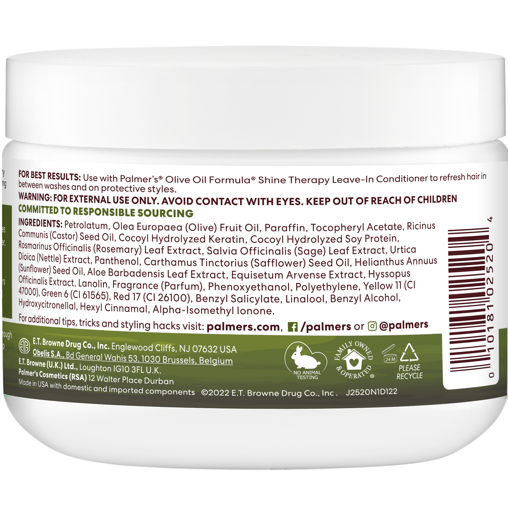 Palmer’s Olive Oil Gro Therapy hair treatment back label instructions.