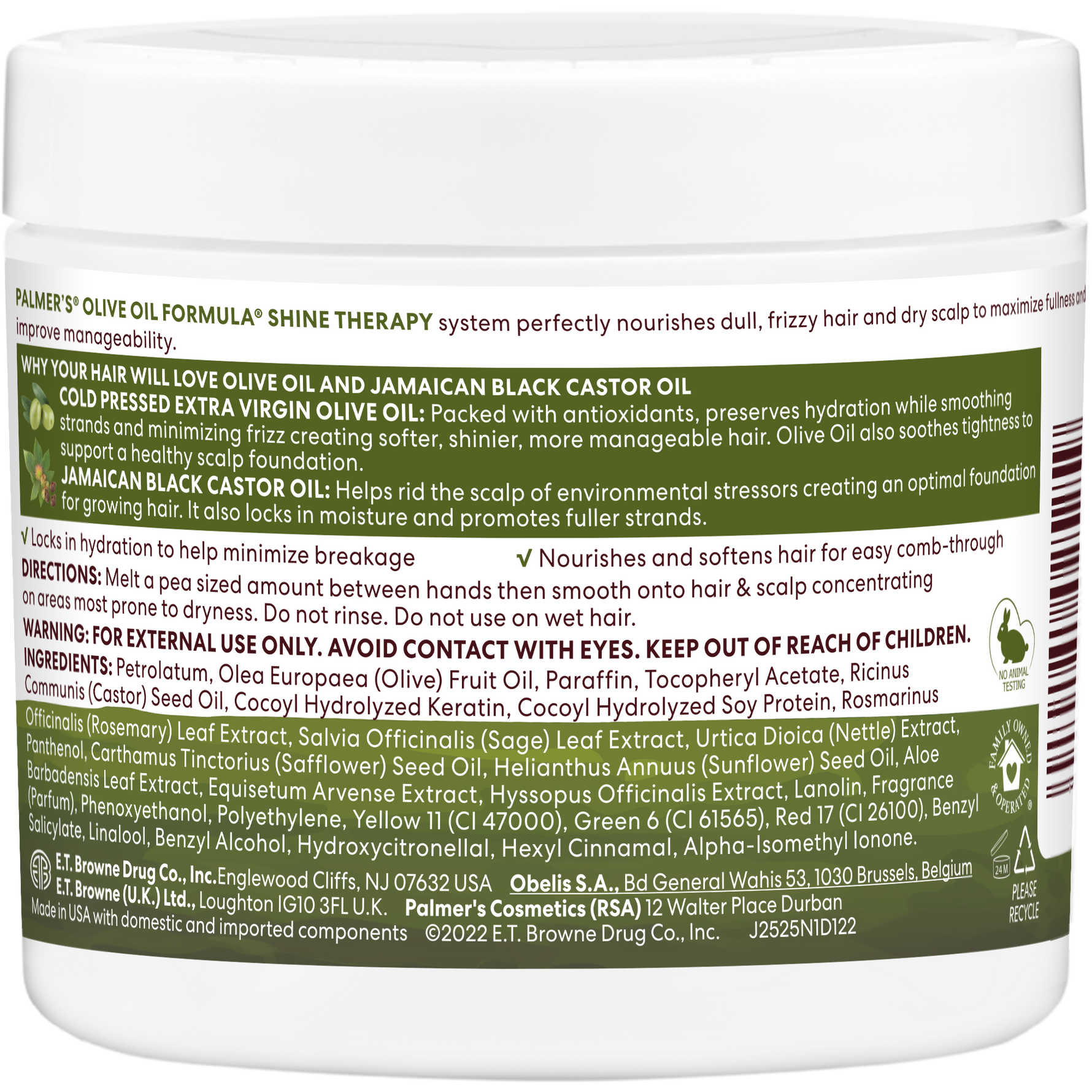 Palmer's Olive Oil Gro Therapy jar back label with usage instructions.