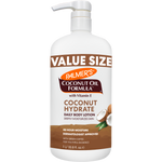 Coconut Hydrate Body Lotion, 1L pump bottle, 48-hour moisture, dermatologist approved.