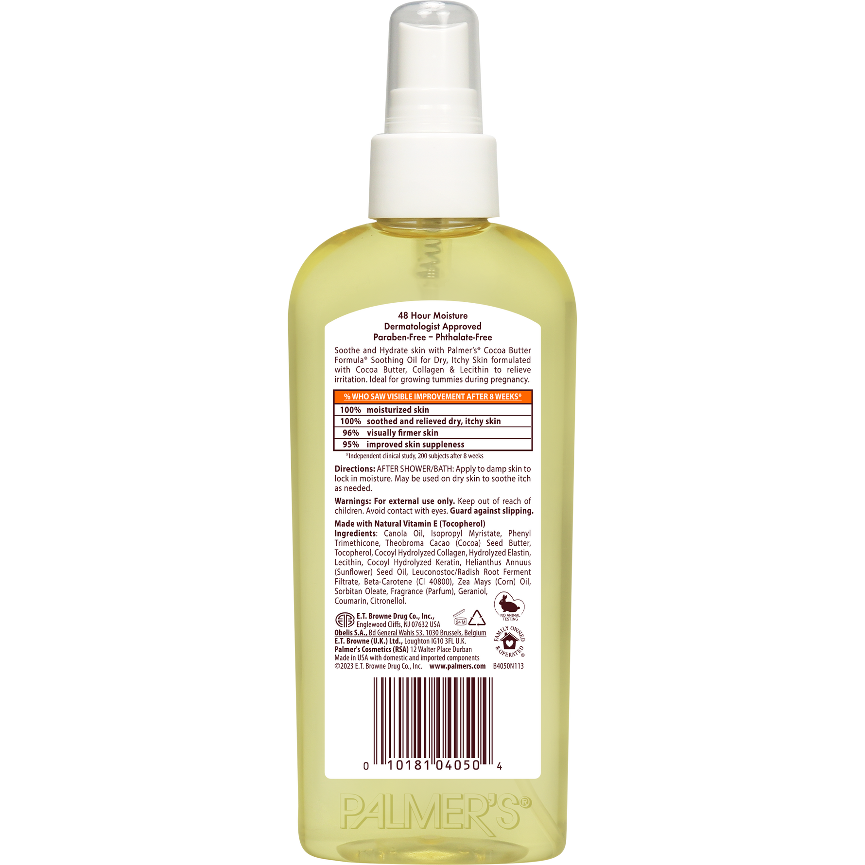 Soothing Oil for Dry, Itchy Skin back label with benefits.